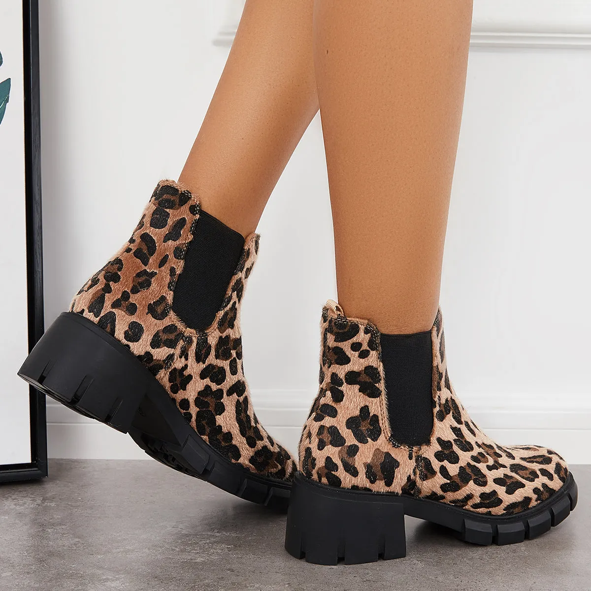 Platform Lug Sole Chelsea Booties Slip on Chunky Heel Ankle Boots sold by Tinstree product image thumbnail 4