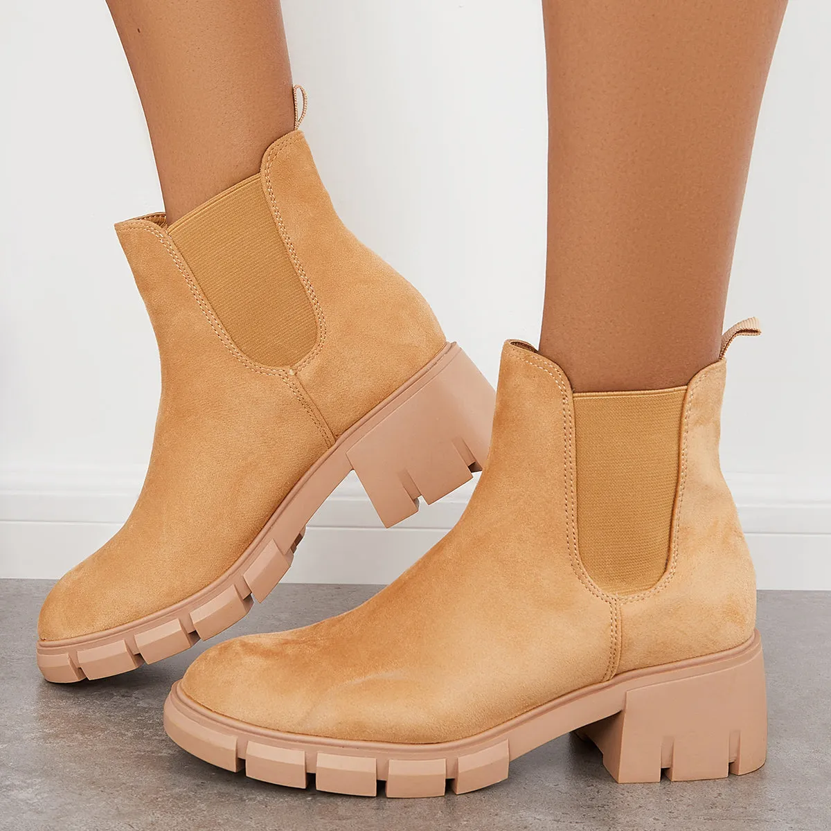Platform Lug Sole Chelsea Booties Slip on Chunky Heel Ankle Boots sold by Tinstree product image thumbnail 5
