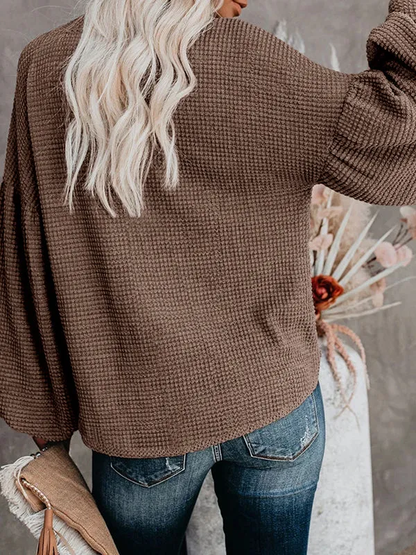Women Waffle Knit Tops V Neck Long Sleeve Slouchy Loose Pullover Blouses sold by Tinstree product image thumbnail 2