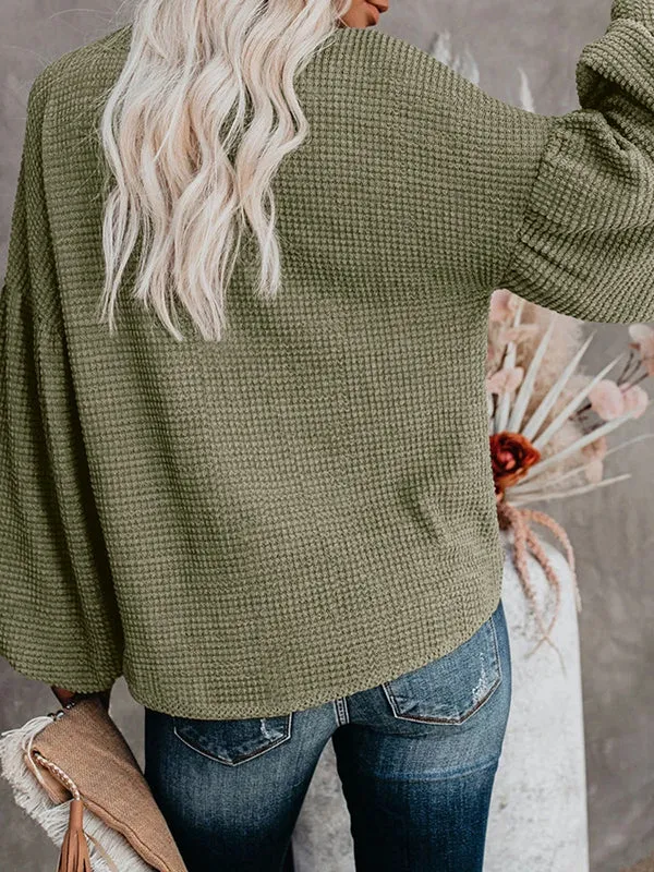 Women Waffle Knit Tops V Neck Long Sleeve Slouchy Loose Pullover Blouses sold by Tinstree product image thumbnail 4