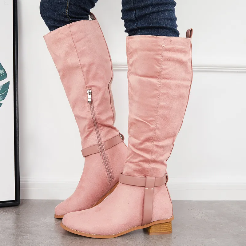 Women Knee High Boots Chunky Stacked Heel Winter Riding Boots sold by Tinstree