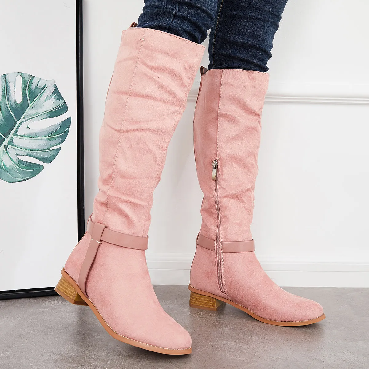 Women Knee High Boots Chunky Stacked Heel Winter Riding Boots sold by Tinstree product image thumbnail 5