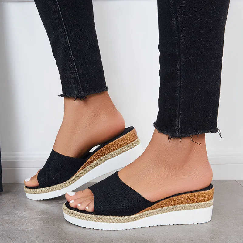 Open Toe Platform Espadrille Sandals Slip on Cork Wedges Slides sold by Tinstree