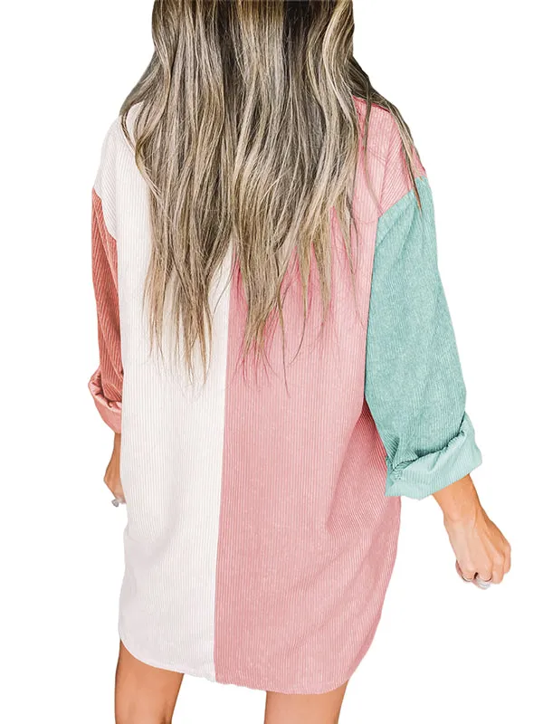 Women Corduroy Jacket Shirts Lapel Long Sleeve Pocket Oversized Button Down Shirt Dress sold by Tinstree product image thumbnail 4