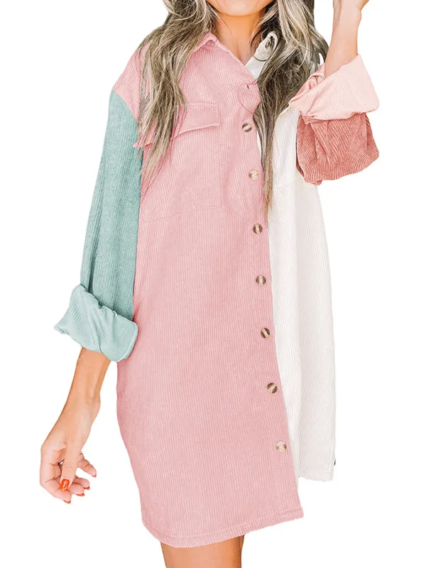 Women Corduroy Jacket Shirts Lapel Long Sleeve Pocket Oversized Button Down Shirt Dress sold by Tinstree product image thumbnail 2