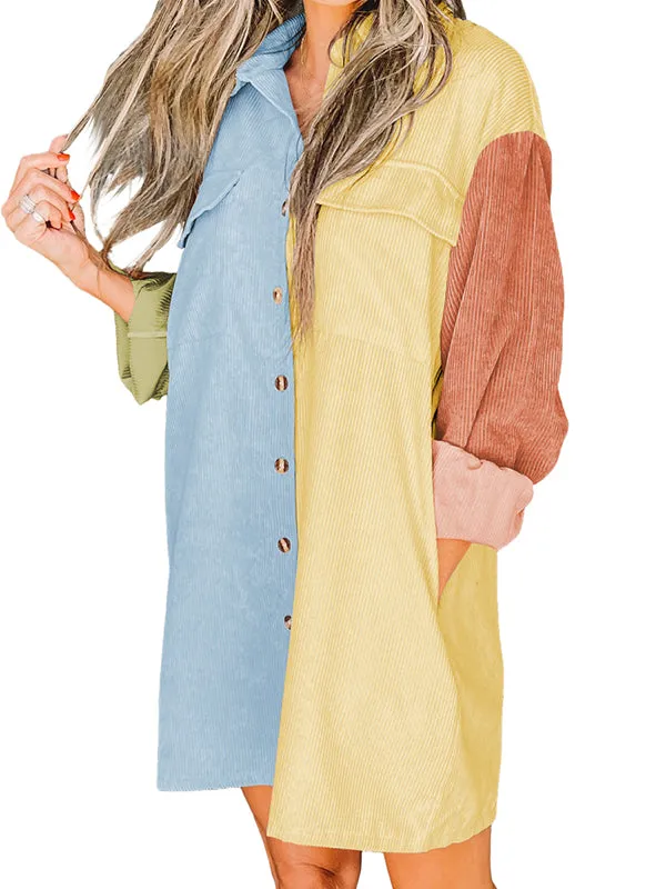 Women Corduroy Jacket Shirts Lapel Long Sleeve Pocket Oversized Button Down Shirt Dress sold by Tinstree product image thumbnail 5