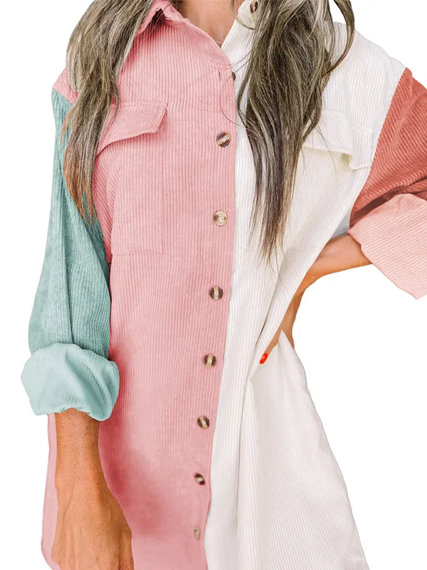 Women Corduroy Jacket Shirts Lapel Long Sleeve Pocket Oversized Button Down Shirt Dress sold by Tinstree product image thumbnail 3