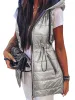 Women Puffer Drawstring Vest Hooded Lightweight Zipper Up Padded Gilet sold by Tinstree