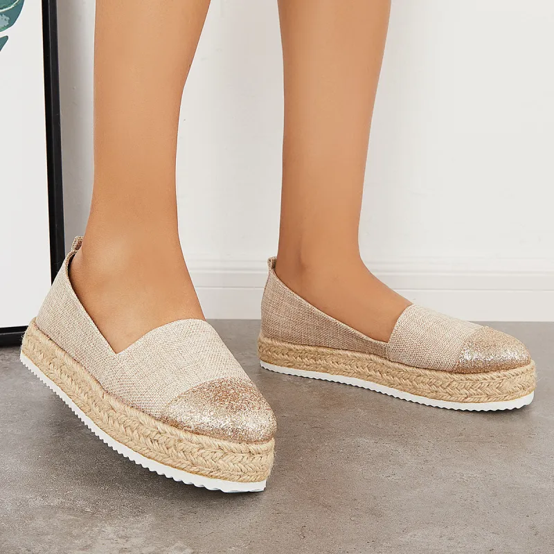 Casual Two Tone Espadrille Platform Heel Loafers Walking Shoes sold by Tinstree
