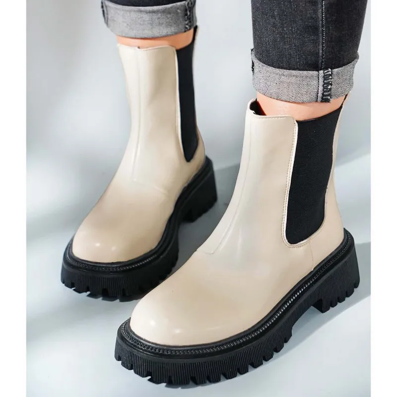 Lug Sole Chelsea Boots Block Low Heel Pull On Ankle Boots sold by Tinstree