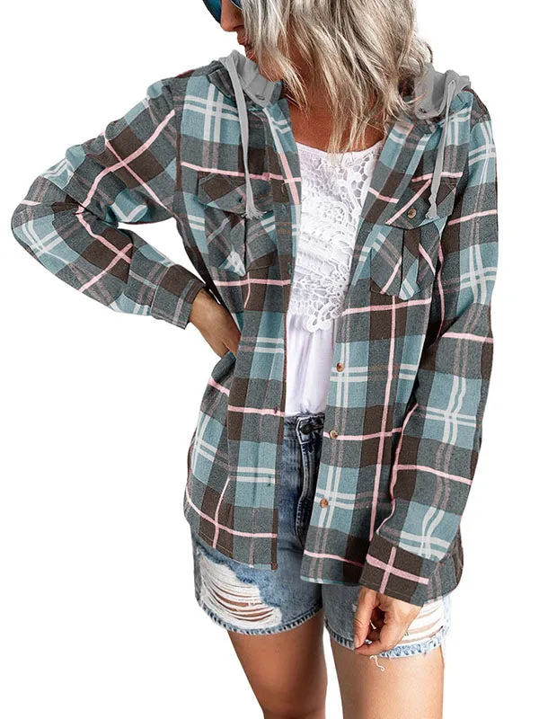 Womens Long Sleeve Plaid Hoodie Jacket Casual Blouse Tops sold by Tinstree