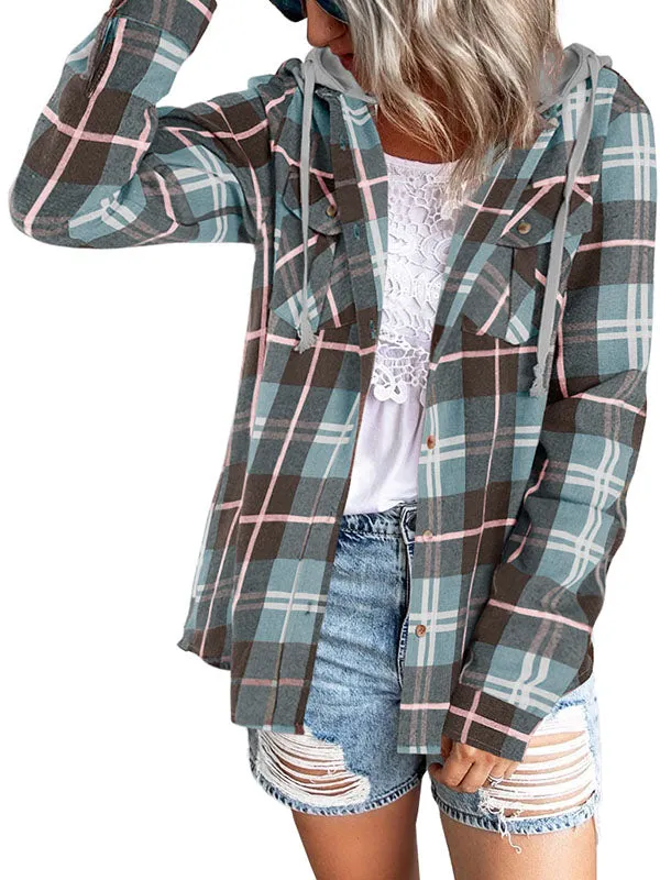Womens Long Sleeve Plaid Hoodie Jacket Casual Blouse Tops sold by Tinstree product image thumbnail 3