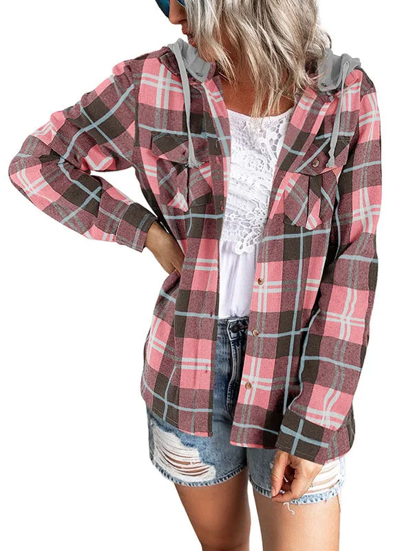 Womens Long Sleeve Plaid Hoodie Jacket Casual Blouse Tops sold by Tinstree product image thumbnail 4