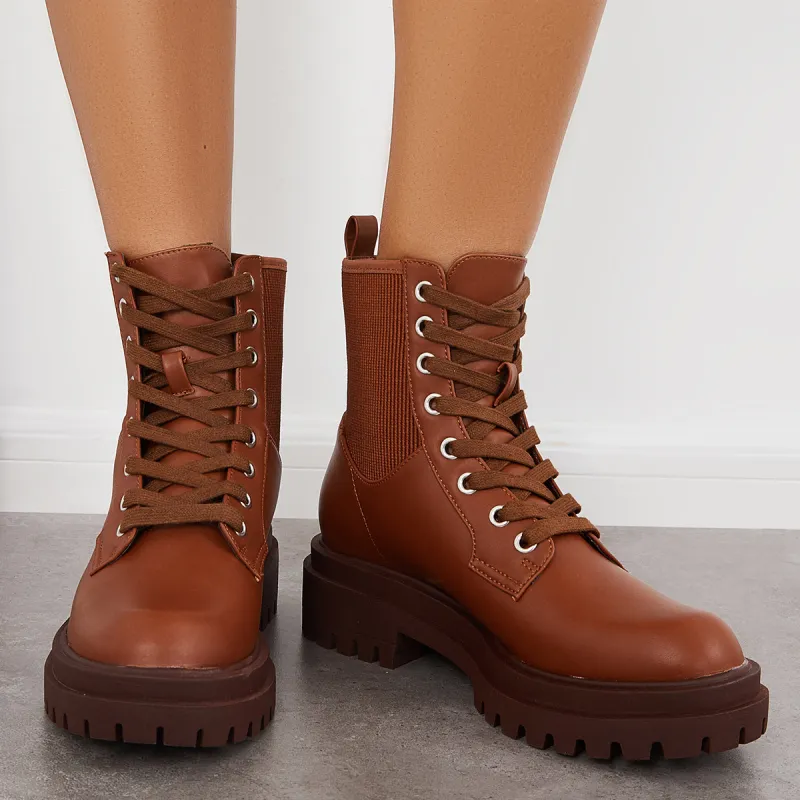 Lace up Chunky Combat Boots Platform Lug Sole Ankle Booties sold by Tinstree