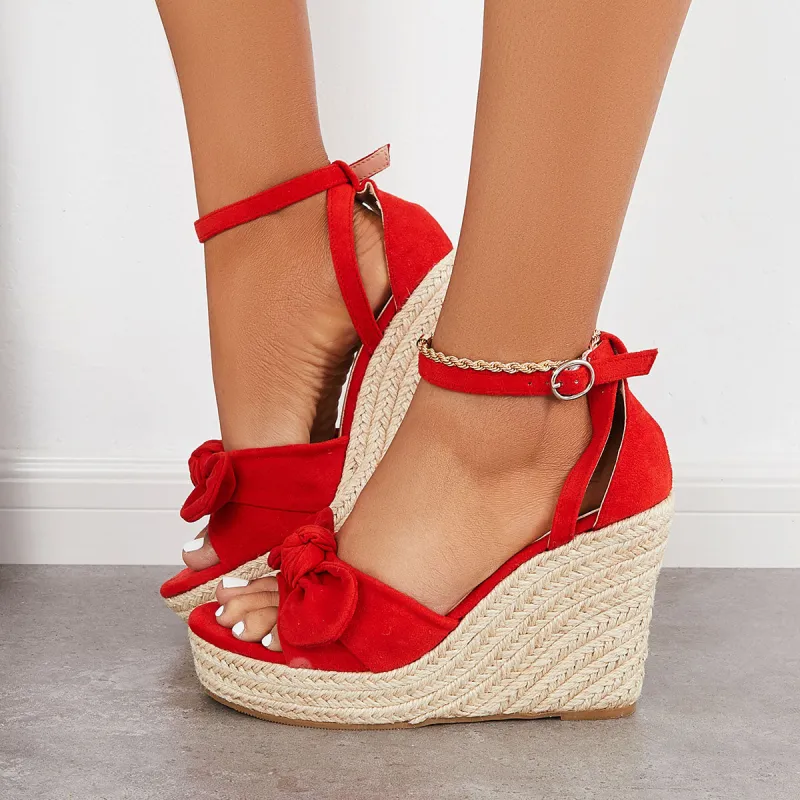 Bowknot Espadrille Platform Wedges Ankle Strap Sandals sold by Tinstree