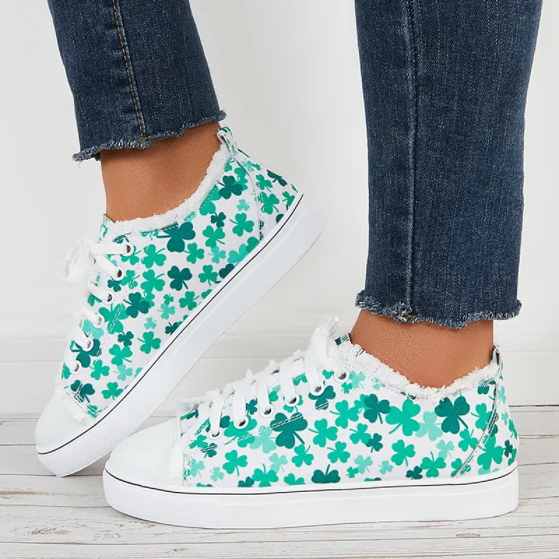Floral Printed Canvas Sneakers Low Top Flat Walking Shoes sold by Tinstree