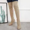 Thigh High Stiletto Heel Stretchy Knit Boots Pull on Over The Knee Boots sold by Tinstree
