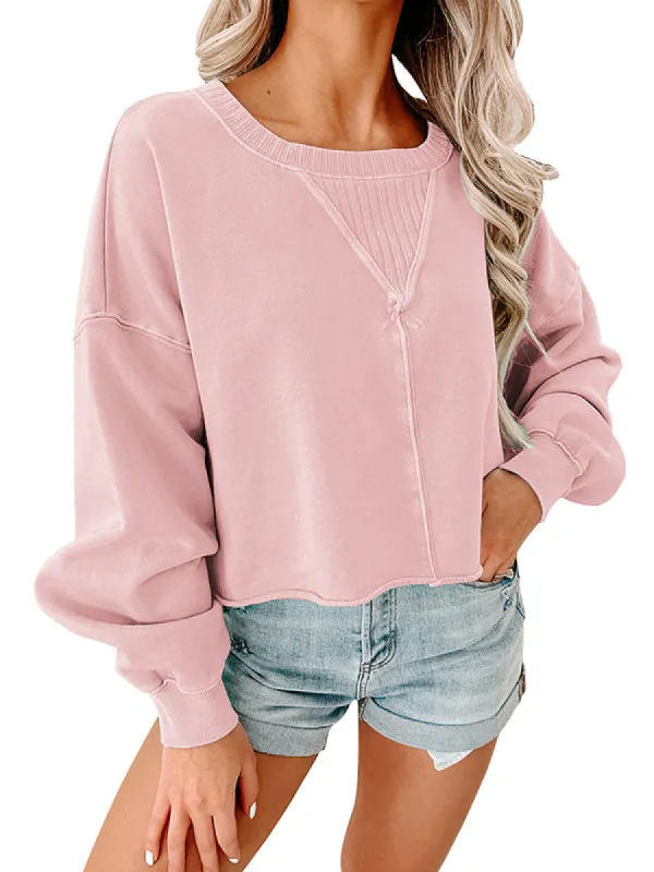 Women Batwing Sleeve Crop Tops Long Sleeve Crewneck Sweatshirt Pullover Tops sold by Tinstree