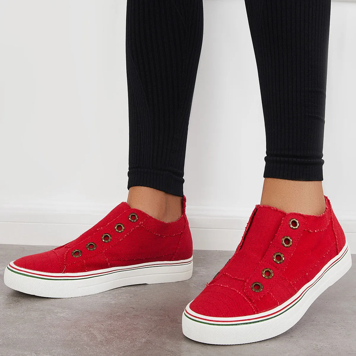 Red Canvas Slip on Loafer Sneakers Flat Walking Shoes sold by Tinstree product image thumbnail 2