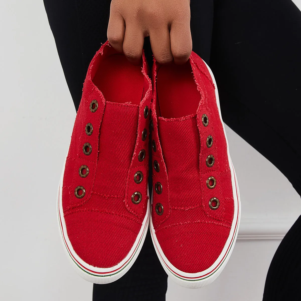 Red Canvas Slip on Loafer Sneakers Flat Walking Shoes sold by Tinstree product image thumbnail 4