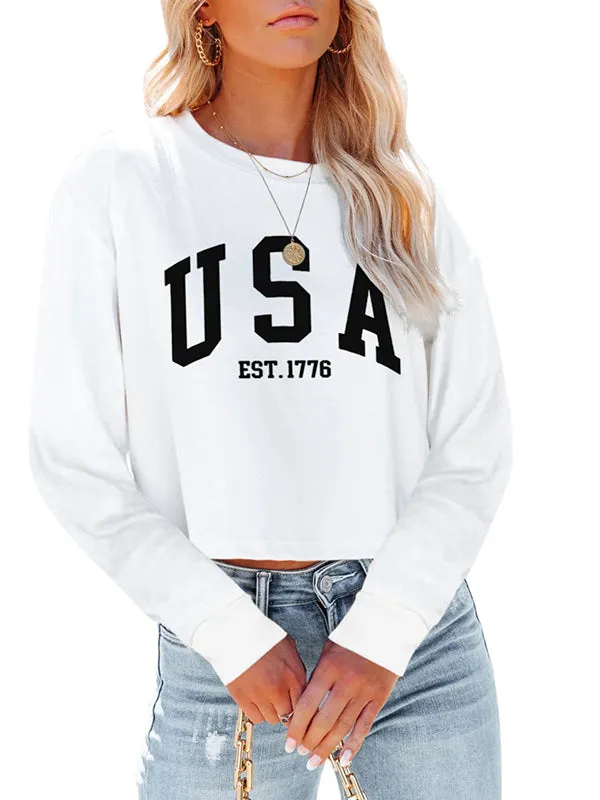 Women's Casual Long Sleeve Crew Neck Letter Print Crop Top Sweatshirt sold by Tinstree