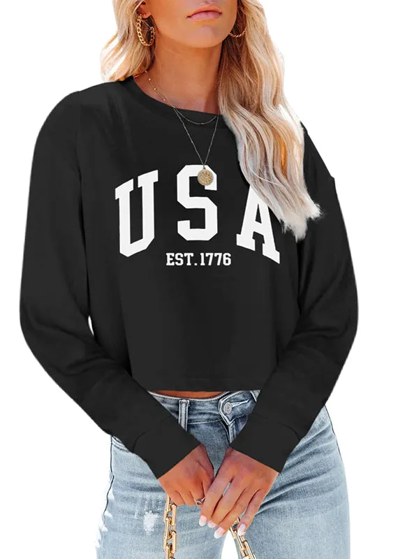 Women's Casual Long Sleeve Crew Neck Letter Print Crop Top Sweatshirt sold by Tinstree product image thumbnail 3