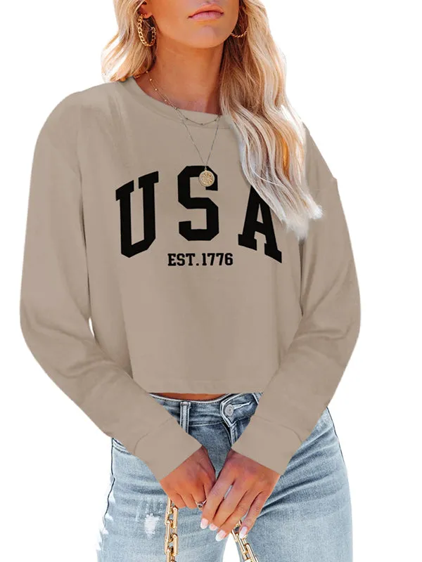 Women's Casual Long Sleeve Crew Neck Letter Print Crop Top Sweatshirt sold by Tinstree product image thumbnail 5