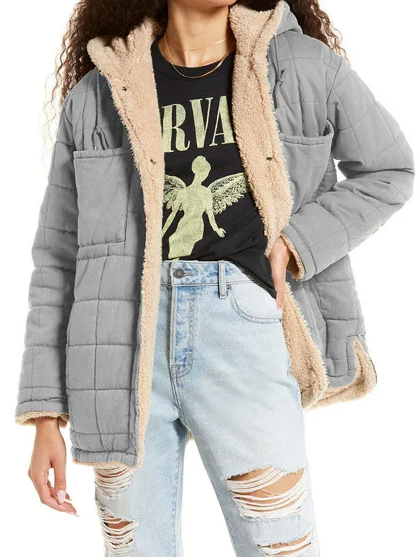 Women's Fleece Lined Hooded Jacket Button Fuzzy Coat Hoodie Jacket sold by Tinstree product image thumbnail 5