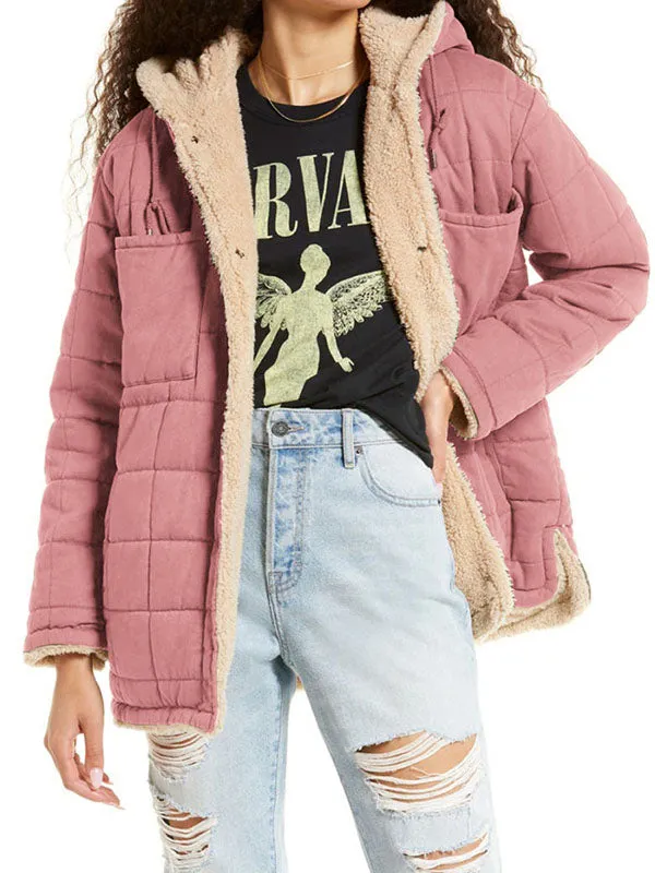 Women's Fleece Lined Hooded Jacket Button Fuzzy Coat Hoodie Jacket sold by Tinstree