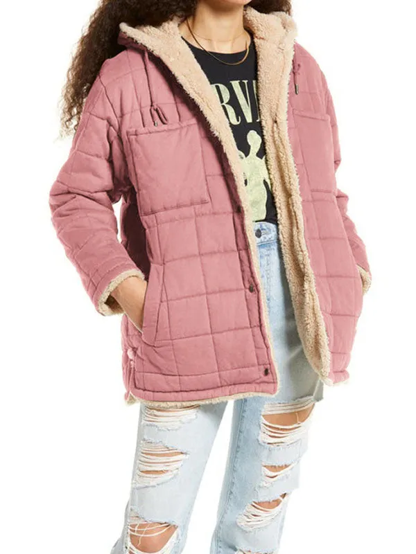 Women's Fleece Lined Hooded Jacket Button Fuzzy Coat Hoodie Jacket sold by Tinstree product image thumbnail 2