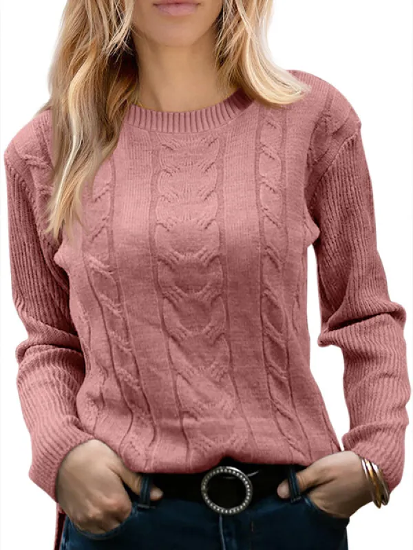 Women Crewneck Sweater Long Sleeve Cable Knit Pullover Sweater Soft Jumper Tops sold by Tinstree