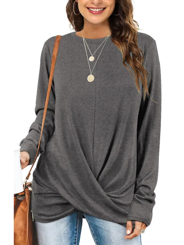 Women Long Sleeve Shirts Crewneck Pullover Solid Color Casual Tunic Tops sold by Tinstree