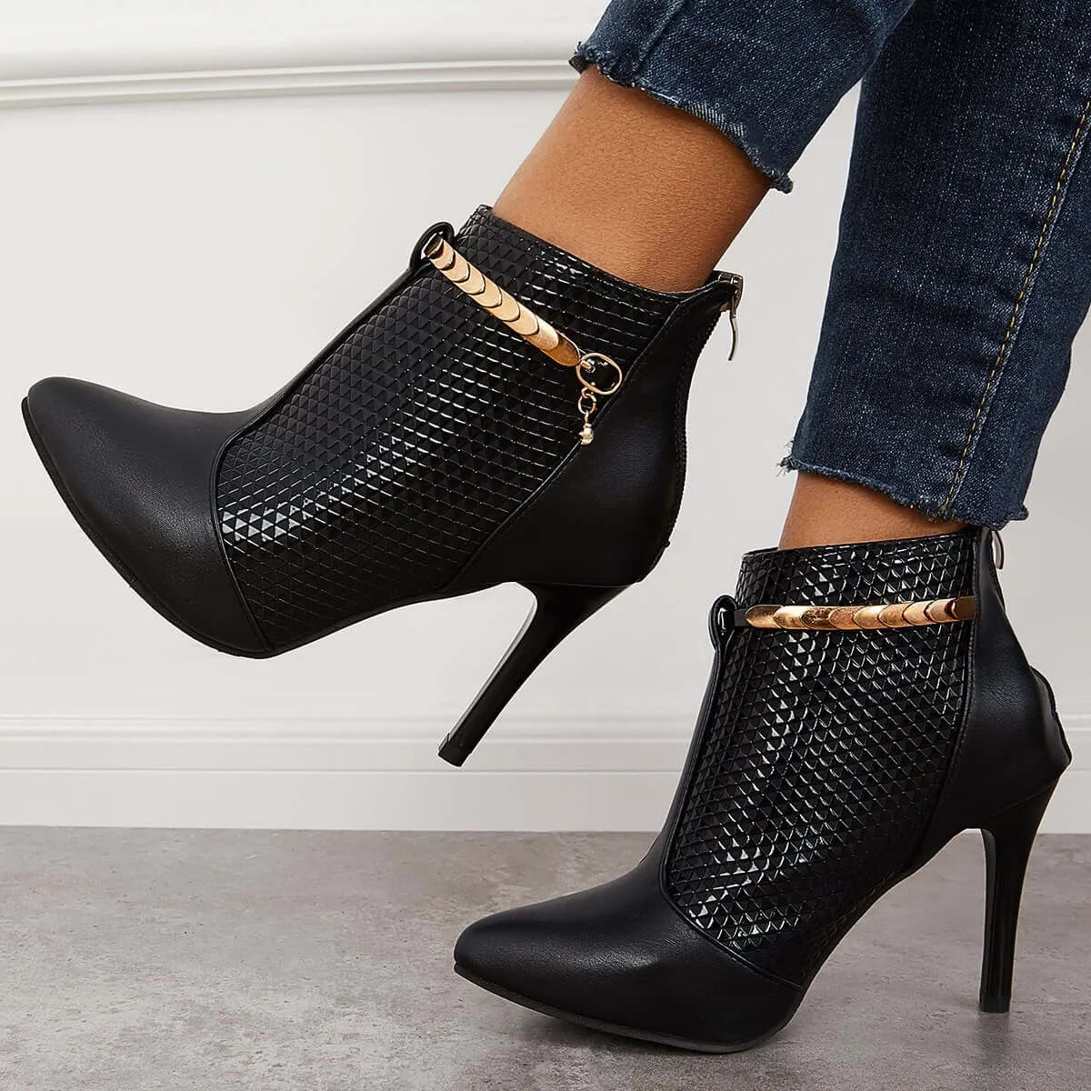 Pointed Toe Stiletto High Heel Dress Booties Back Zip Ankle Boots sold by Tinstree product image thumbnail 3
