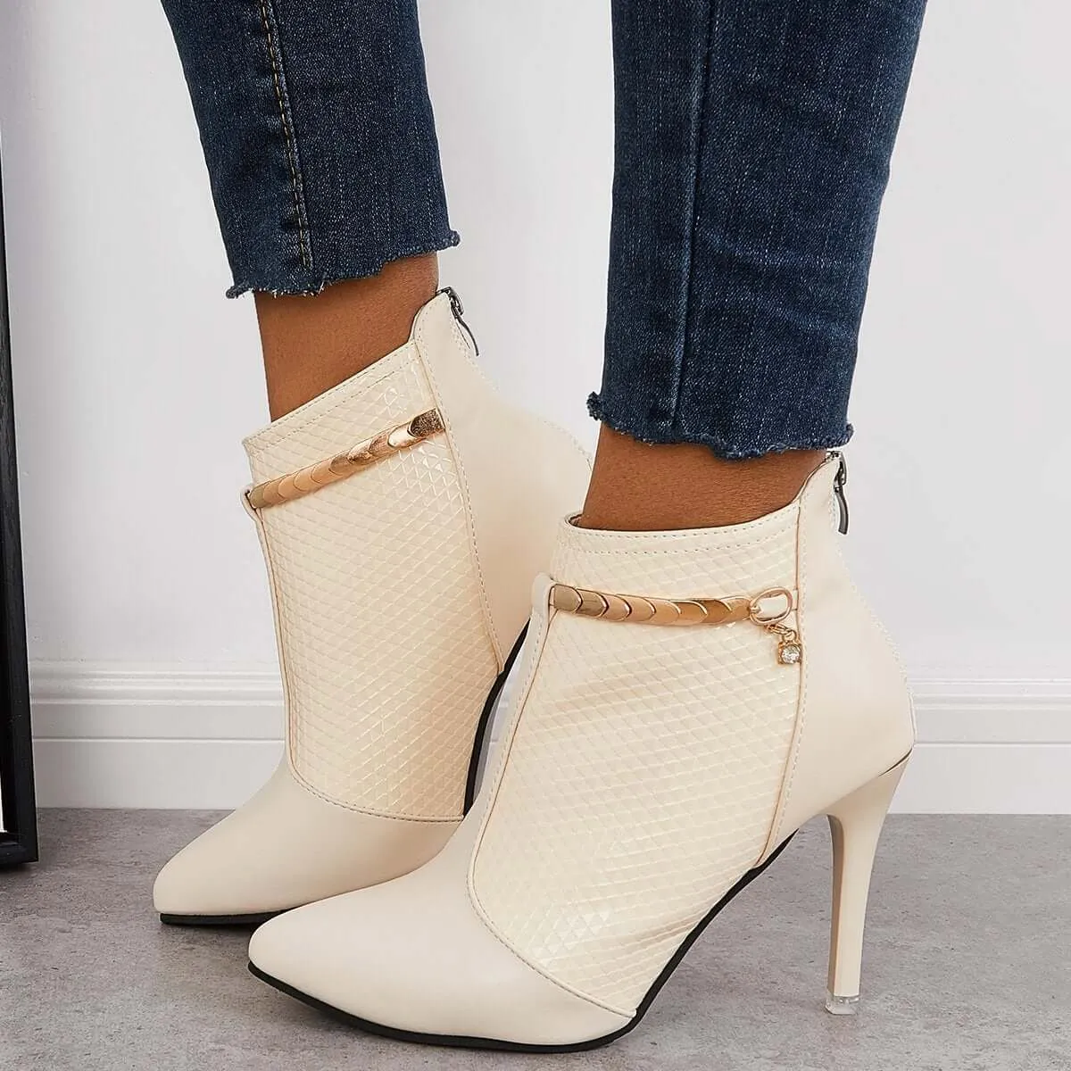 Pointed Toe Stiletto High Heel Dress Booties Back Zip Ankle Boots sold by Tinstree product image thumbnail 5