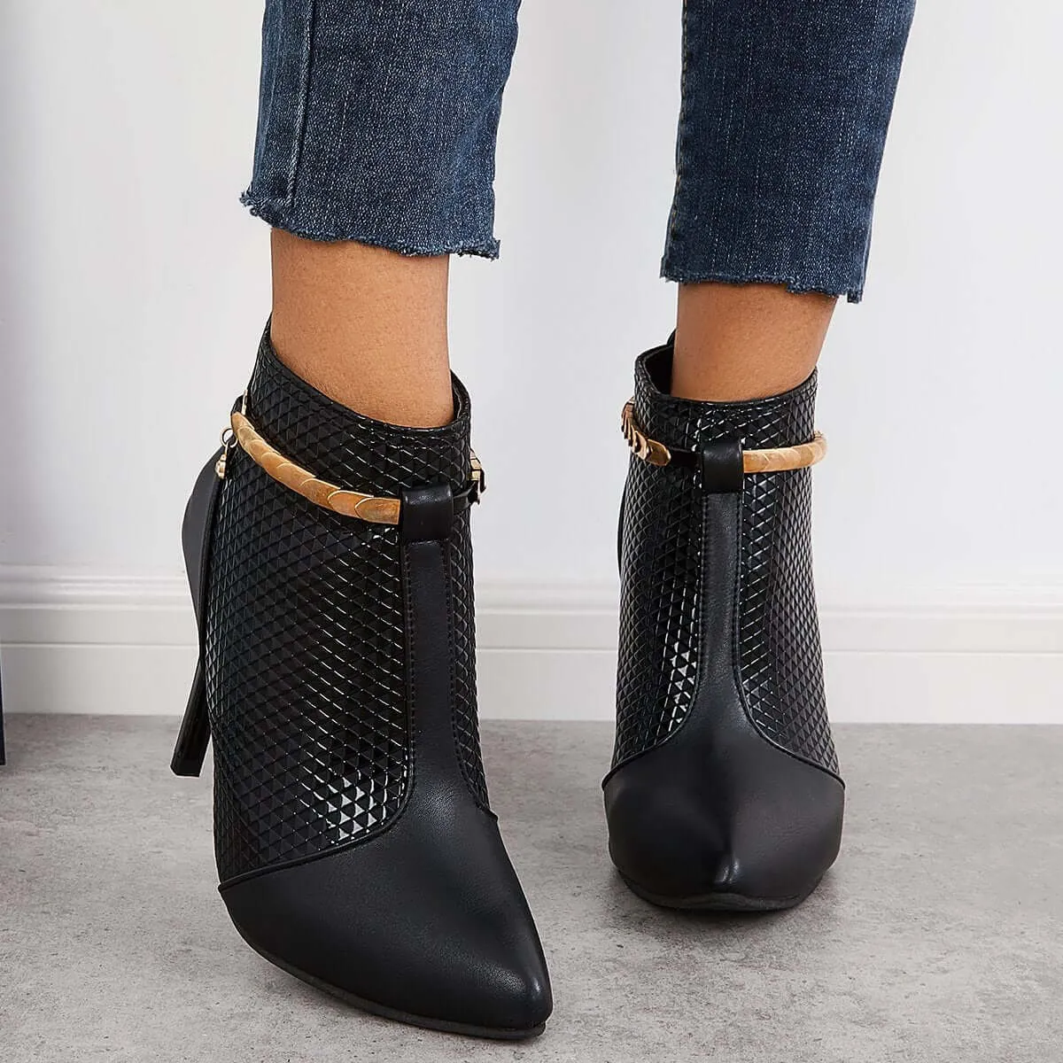 Pointed Toe Stiletto High Heel Dress Booties Back Zip Ankle Boots sold by Tinstree product image thumbnail 2