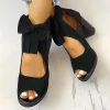 Mesh Chunky Block Heels Bowknot Strappy Sandals sold by Tinstree