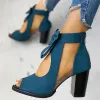 Mesh Chunky Block Heels Bowknot Strappy Sandals sold by Tinstree