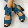 Mesh Chunky Block Heels Bowknot Strappy Sandals sold by Tinstree