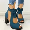 Mesh Chunky Block Heels Bowknot Strappy Sandals sold by Tinstree
