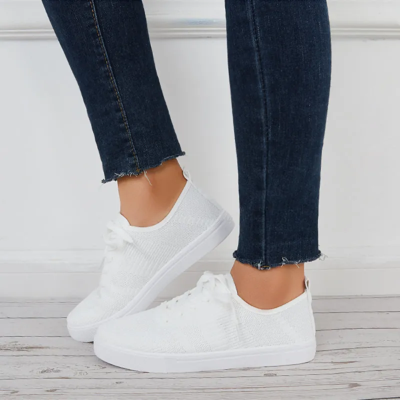 Women Mesh Knit Sneakers Casual Lace Up Walking Shoes sold by Tinstree