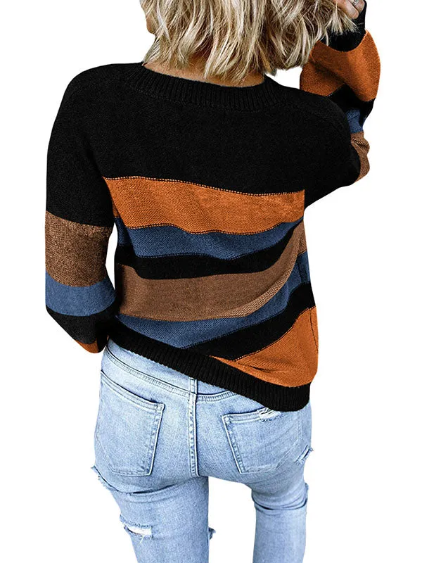 Women Long Lantern Sleeve Color Block Knit Sweater Crewneck Jumper Tops sold by Tinstree product image thumbnail 2