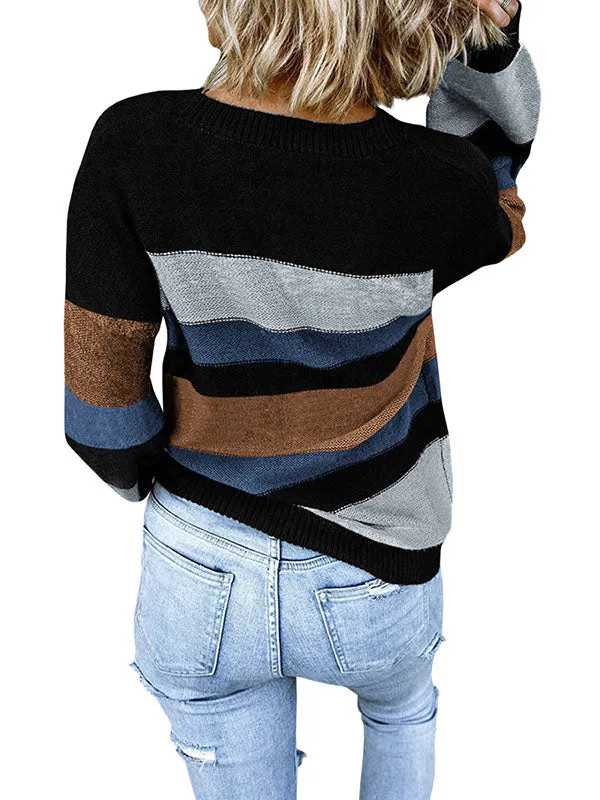 Women Long Lantern Sleeve Color Block Knit Sweater Crewneck Jumper Tops sold by Tinstree product image thumbnail 4