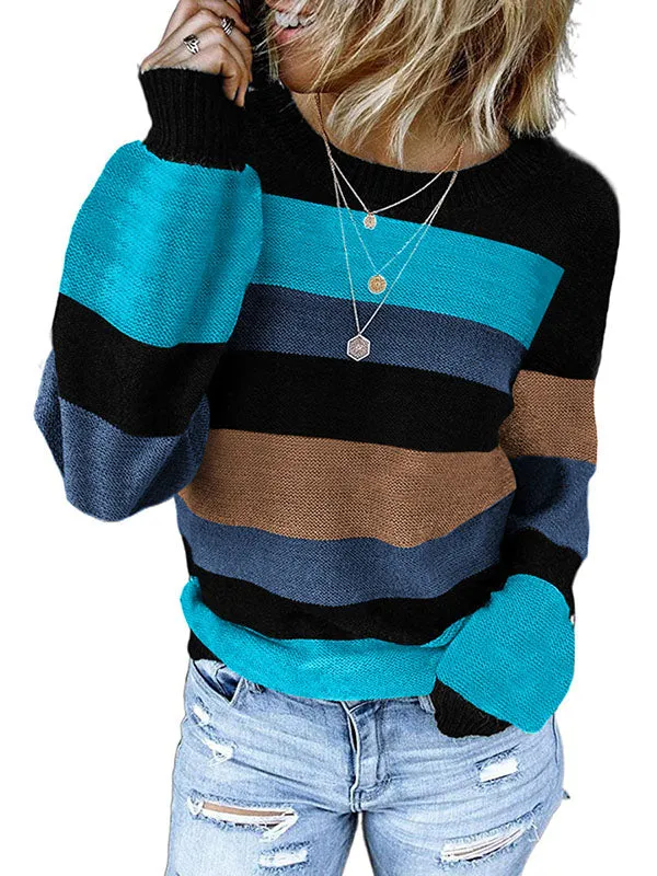 Women Long Lantern Sleeve Color Block Knit Sweater Crewneck Jumper Tops sold by Tinstree product image thumbnail 5