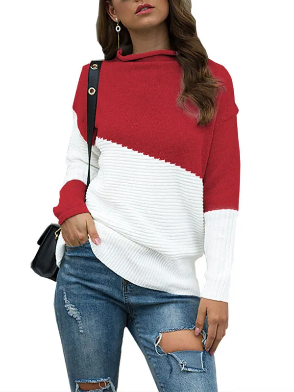Women Crewneck Long Sleeve Color Block Knit Sweater Casual Pullover Jumper Tops sold by Tinstree
