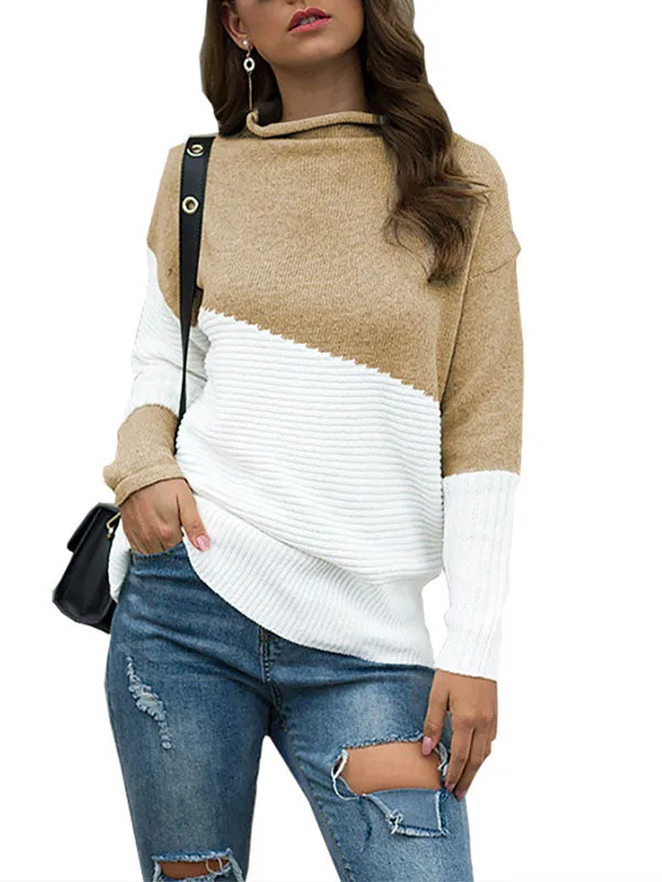 Women Crewneck Long Sleeve Color Block Knit Sweater Casual Pullover Jumper Tops sold by Tinstree product image thumbnail 2