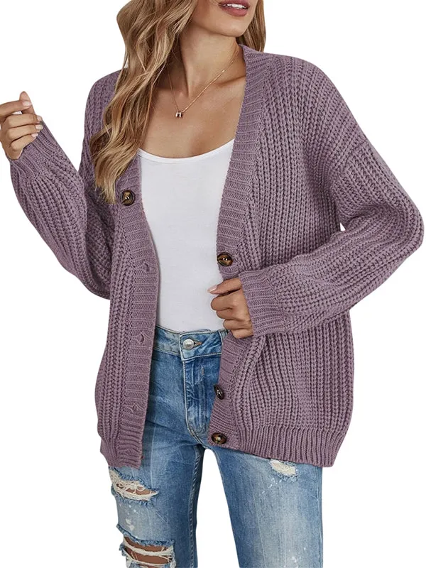 Women Button Down Long Lantern Sleeve Cardigan Sweaters V Neck Open Front Knit Sweater sold by Tinstree product image thumbnail 2