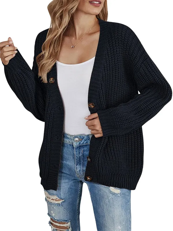 Women Button Down Long Lantern Sleeve Cardigan Sweaters V Neck Open Front Knit Sweater sold by Tinstree product image thumbnail 5