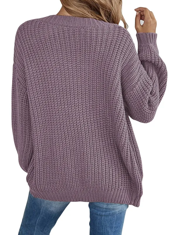 Women Button Down Long Lantern Sleeve Cardigan Sweaters V Neck Open Front Knit Sweater sold by Tinstree product image thumbnail 3