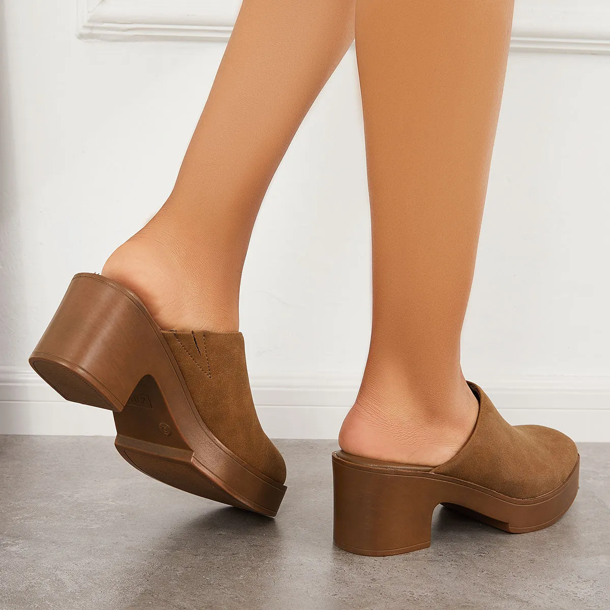 Platform Chunky Heel Mules Boots Closed Toe Slip on Shoes sold by Tinstree product image thumbnail 4