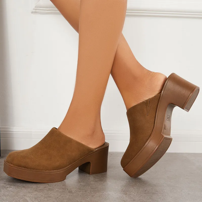 Platform Chunky Heel Mules Boots Closed Toe Slip on Shoes sold by Tinstree
